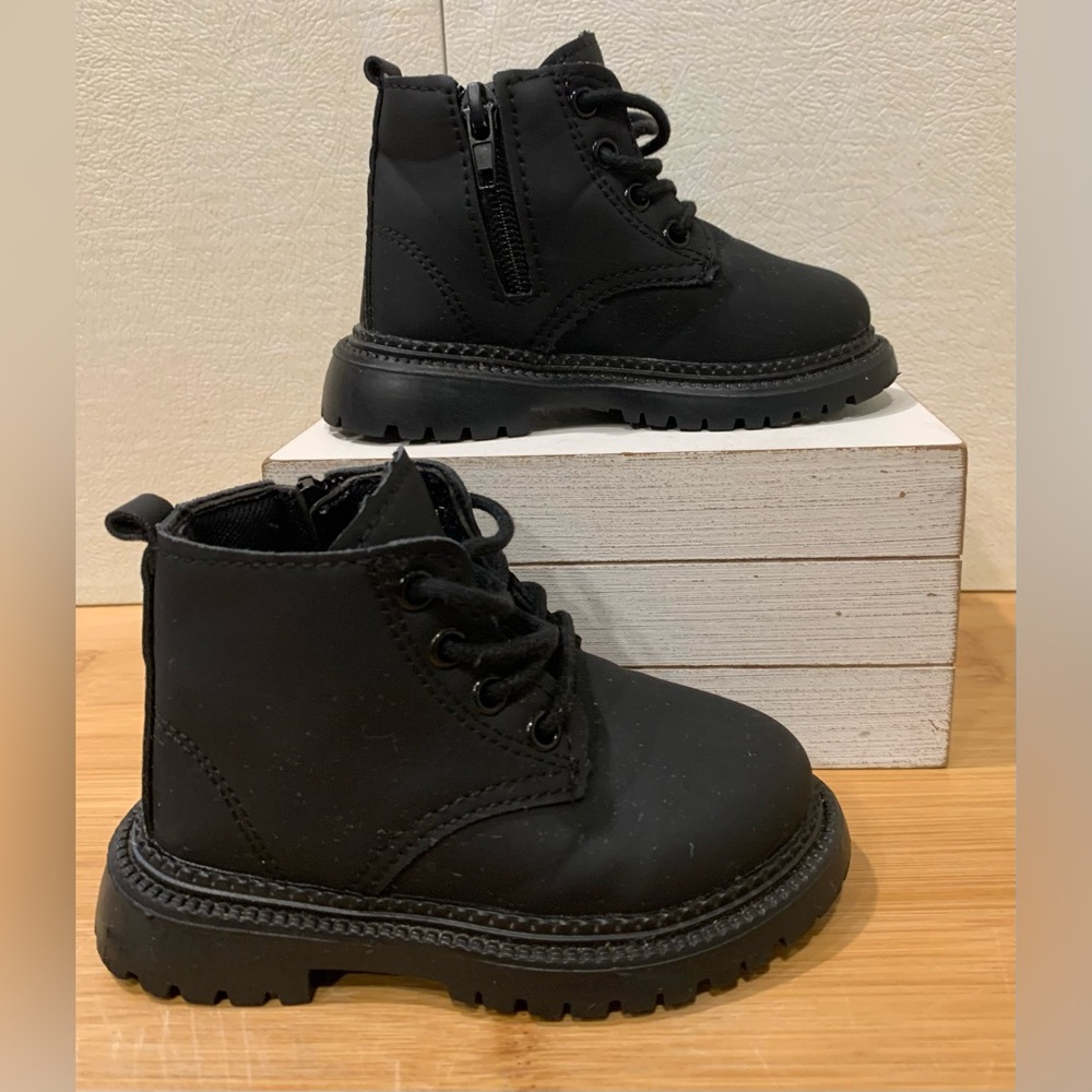 Black Lace-Up Ankle Boots for Kids